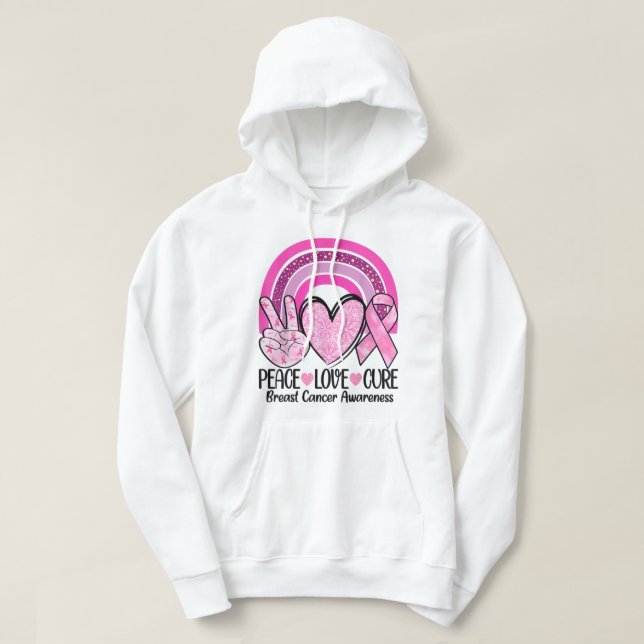 Rainbow Peace Kärlek Cure Rosa Ribbon Breast Cance Hoodie (Design framsida)