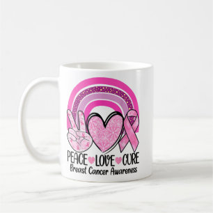 Rainbow Peace Kärlek Cure Rosa Ribbon Breast Cance Kaffemugg