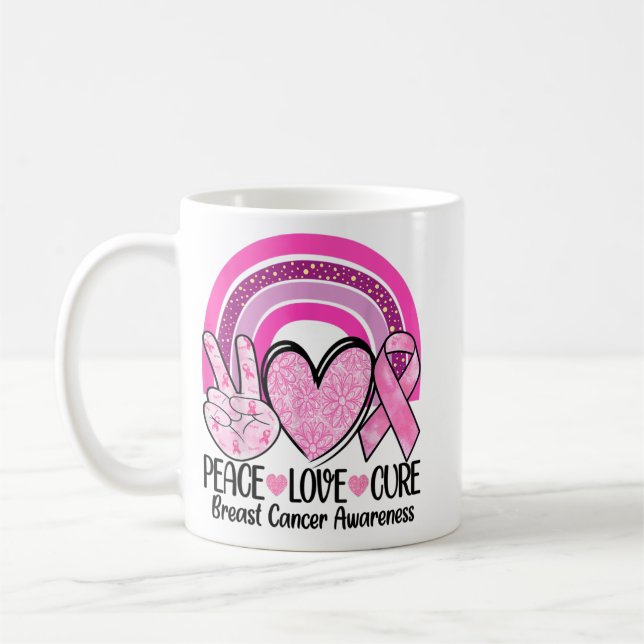 Rainbow Peace Kärlek Cure Rosa Ribbon Breast Cance Kaffemugg (Vänster)