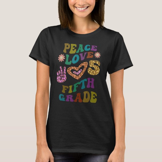 Rainbow PEACE KÄRLEK FIFTH KLASS Leopard Print Ret T Shirt (Framsida)