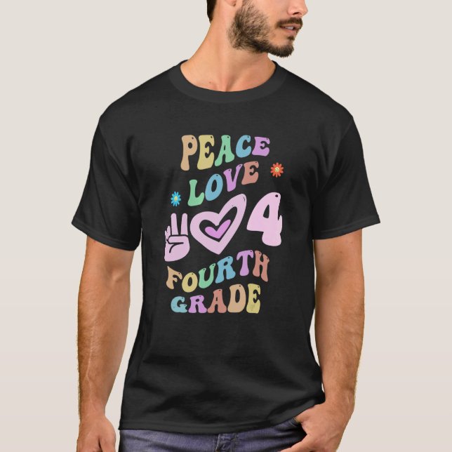 Rainbow Peace Kärlek FOURTH KLASS Retro 4th Gr Lit T Shirt (Framsida)