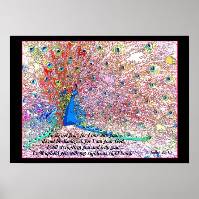 Rainbow Peacock Art Isaiah 41:10 Skriv ut Poster (Framsidan)