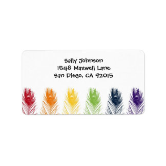 Rainbow Peacock Feather Adressetiketters Adressetikett