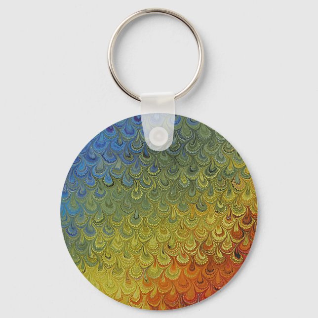 Rainbow Peacock Marble Nyckelring (Framsida)