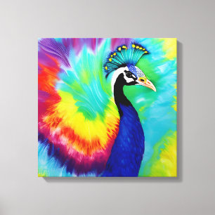 Rainbow Peacock Stretched Canvas