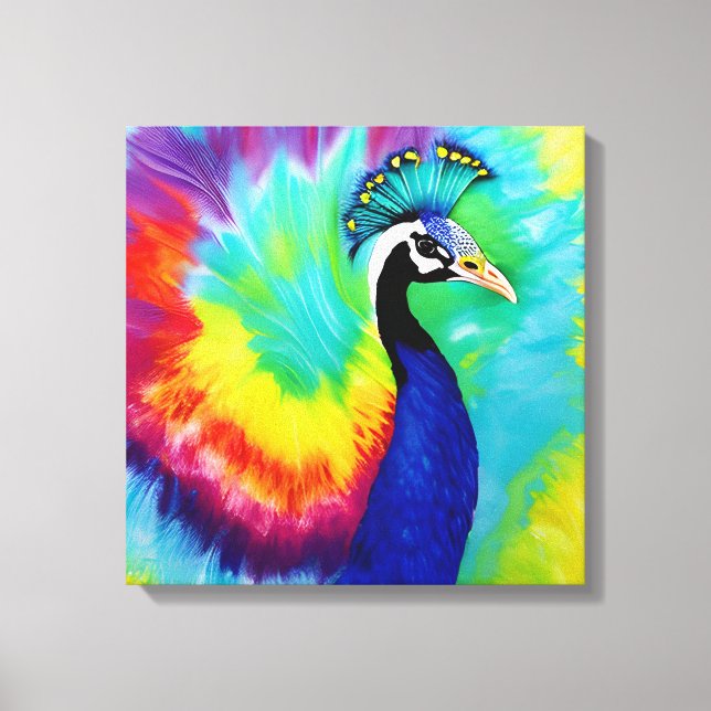 Rainbow Peacock Stretched Canvas (Framsida)
