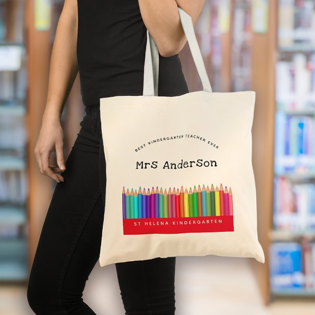 Rainbow Pencil Kindergarten Teacher Gift Tygkasse (Skapare uppladdad)