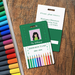 Rainbow Pencil Kindergarten Teacher ID Badge