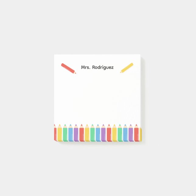 Rainbow Pencil Teacher Crayons Post-it Block (Framsida)