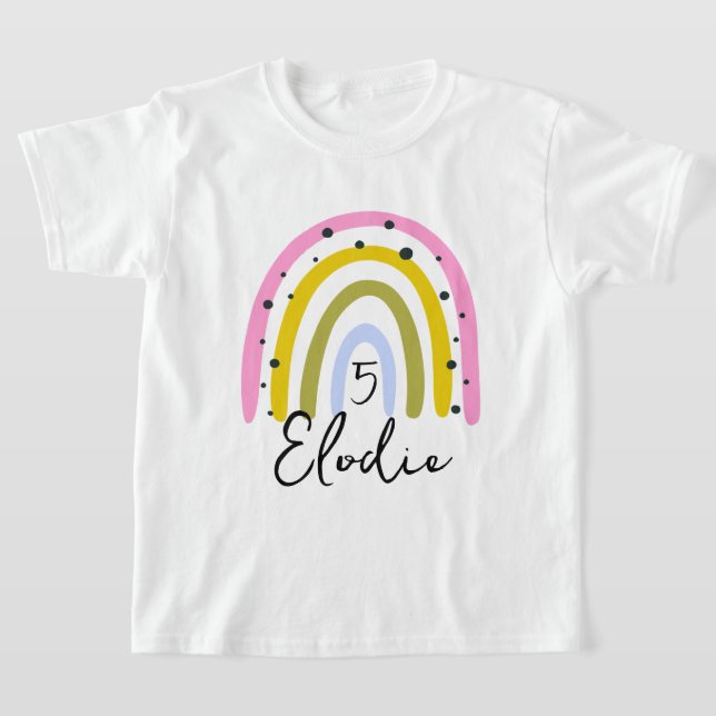 Rainbow Personalized Name Birthday Number Custom G T Shirt (Laydown)