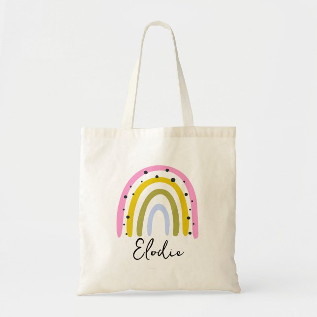 Rainbow Personalized Name Tote Bag Custom Gift Tygkasse (Framsidan)