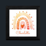 Rainbow Personlig Smyckeskrin<br><div class="desc">Cute personlig boho stil vattenfärgsregnbåge smyckeskrin för en ung flicka. Röd orange och gult med rand och pulserande rött orange.</div>