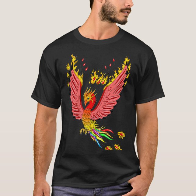 Rainbow Phoenix Fire Bird T Shirt (Framsida)