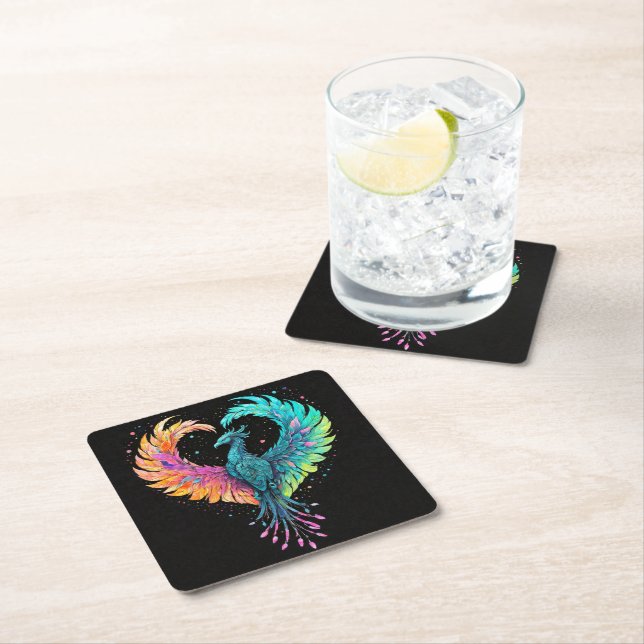 Rainbow Phoenix Heart Underlägg Papper Kvadrat (Insitu)