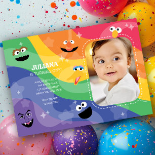 Rainbow Photo-inbjudan för Sesame Street Pals Inbjudningar
