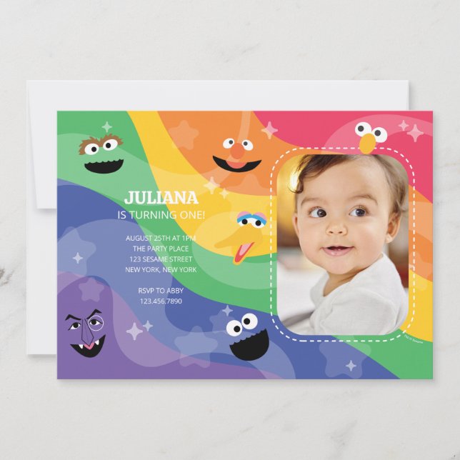 Rainbow Photo-inbjudan för Sesame Street Pals Inbjudningar (Framsida)