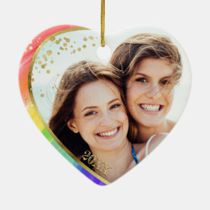 Rainbow & Photo LGBT Kärlek är Kärlek Watercolor Julgransprydnad Keramik