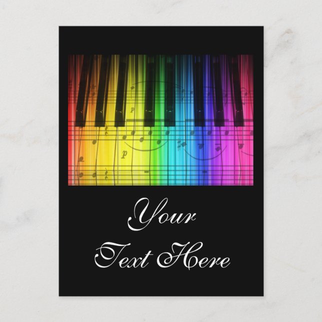 Rainbow Piano Tangentbord och Notes Vykort (Framsida)
