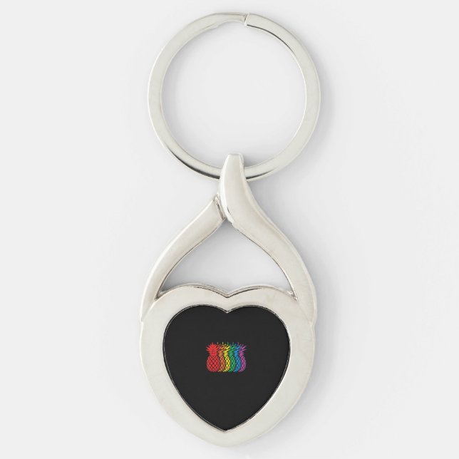 Rainbow Pineapples Aloha Hawaiian Gay pride Month Twisted Heart Silverfärgad Nyckelring (Framsidan)