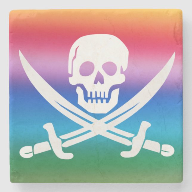 Rainbow Pirat Jolly Roger Stone Underlägg (Framsidan)
