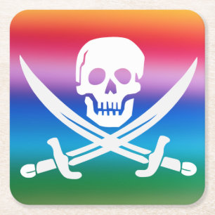 Rainbow Pirat Jolly Roger Underlägg Papper Kvadrat