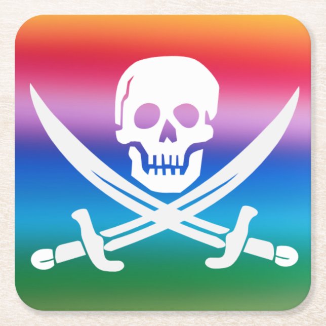 Rainbow Pirat Jolly Roger Underlägg Papper Kvadrat (Framsidan)
