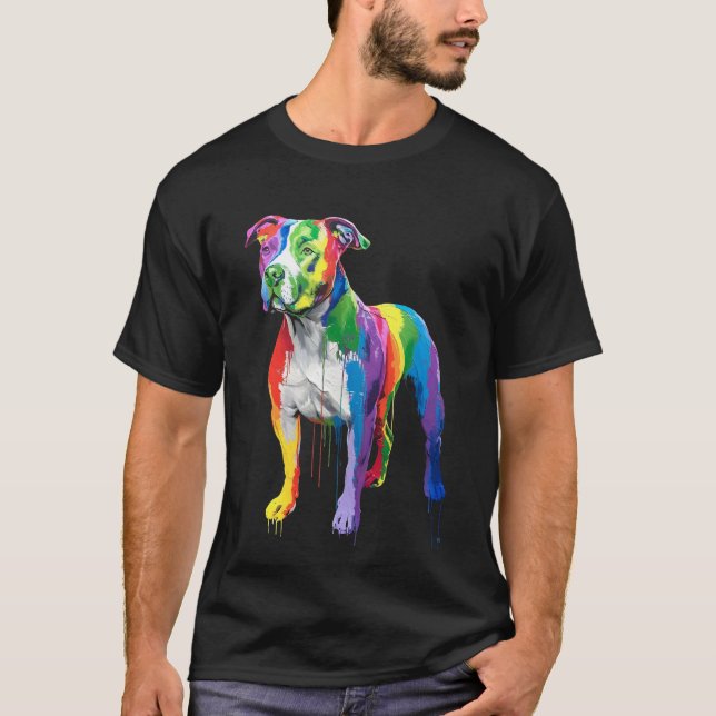 Rainbow Pit Bull Art - Vibrant Artistic Hund älska T Shirt (Framsida)