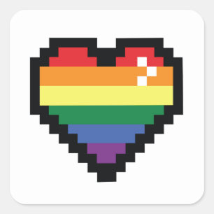 Rainbow Pixel Heart Fyrkantigt Klistermärke