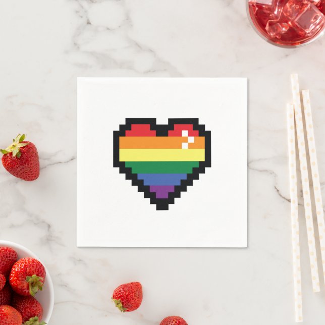 Rainbow Pixel Heart Pappersservett (Insitu)