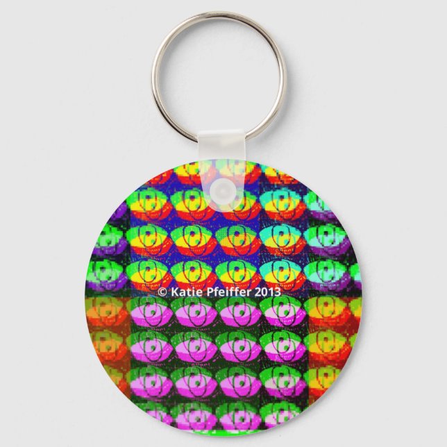 Rainbow Pixel Öga Nyckelring (Framsida)