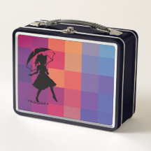 Rainbow Pixel Silhouette Girl Metall Lunchbox