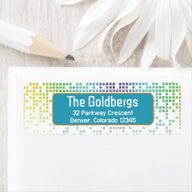 Rainbow Pixel Video Game Gamer Pub Mitzvah Adress Returadress Etikett (Insitu)