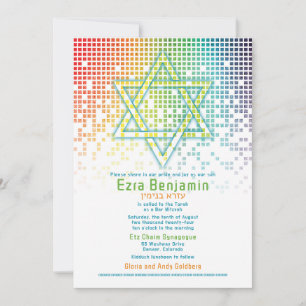 Rainbow Pixels Video Game Gamer Pub Mitzvah Inbjudningar