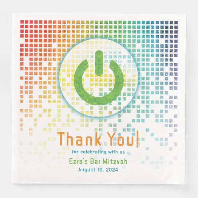 Rainbow Pixels Video Game Gamer Pub Mitzvah Pappersservett (Framsida)