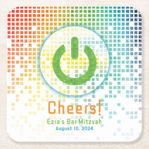 Rainbow Pixels Video Game Gamer Pub Mitzvah Underlägg Papper Kvadrat