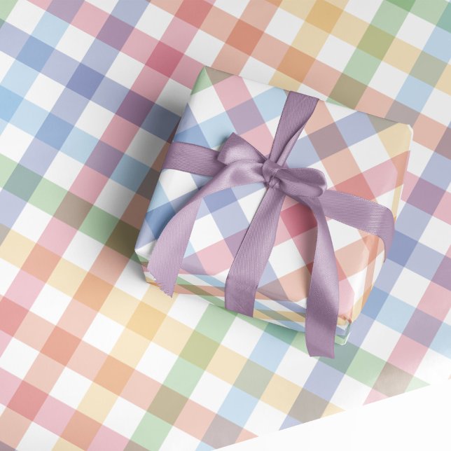 Rainbow plaid gingham söt, färglös pastel presentpapper (Skapare uppladdad)