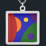 Rainbow Planets Silverpläterat Halsband<br><div class="desc">När jag tänkte skapar mittdelen av den här abstrakta designen blått såg mitt hjärna färgadens cirklar som en uppsättning planeter. En biet av en stor röd cirkel fyller den lämnat tredjedelen av ram. Att söka sig bakifrån är nära hälften av en mindre orange cirkel. En liten gult ligger nära den...</div>