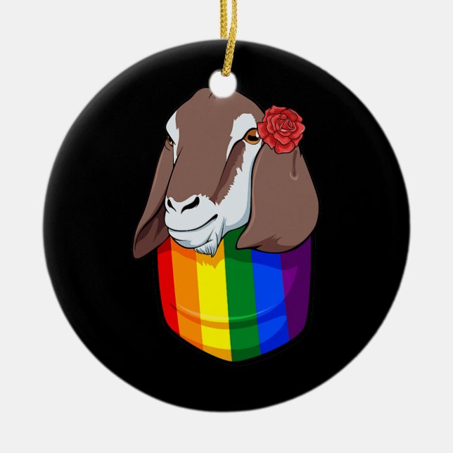 Rainbow Pocket Goat LGBT Q Cute Animal Gay pride Julgransprydnad Keramik (Framsidan)