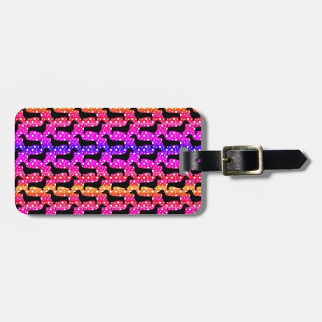 Rainbow Polka Dachshunds Bagagebricka (Horisontell Framsida)