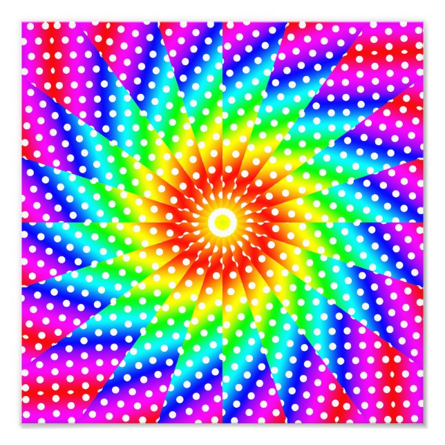 Rainbow Polka Dot Kaleidoscope Mandala Fototryck (Framsidan)