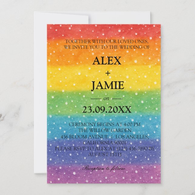 Rainbow Polka Dot LGBT-bröllopsinbjudan Inbjudningar (Framsida)