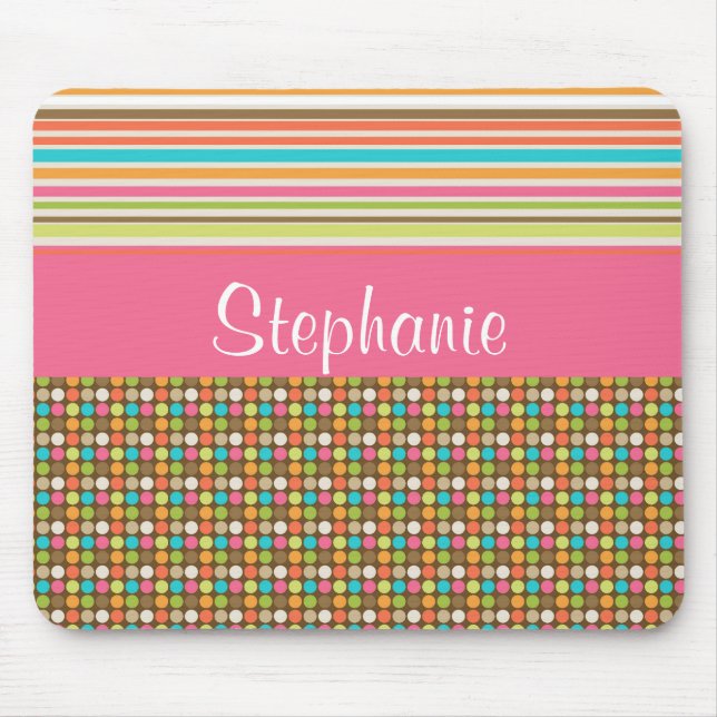 Rainbow Polka dots Anpassade Monogram Mouse Pad Musmatta (Framsidan)