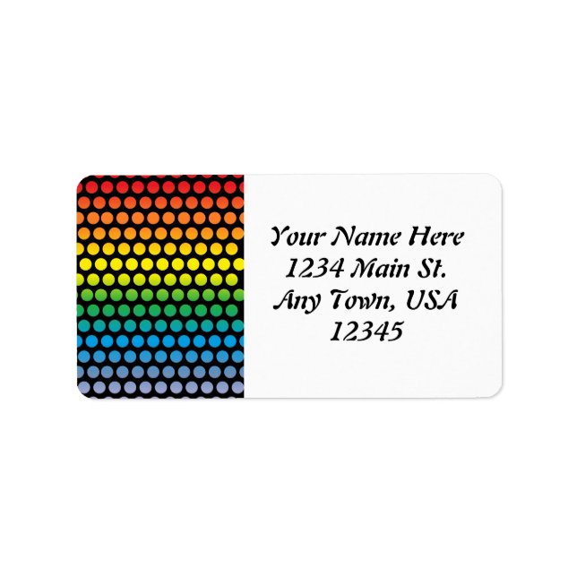 Rainbow Polka dots Black Adressetikett (Framsidan)