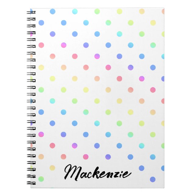 Rainbow Polka dots med eget namn Anteckningsbok (Framsidan)