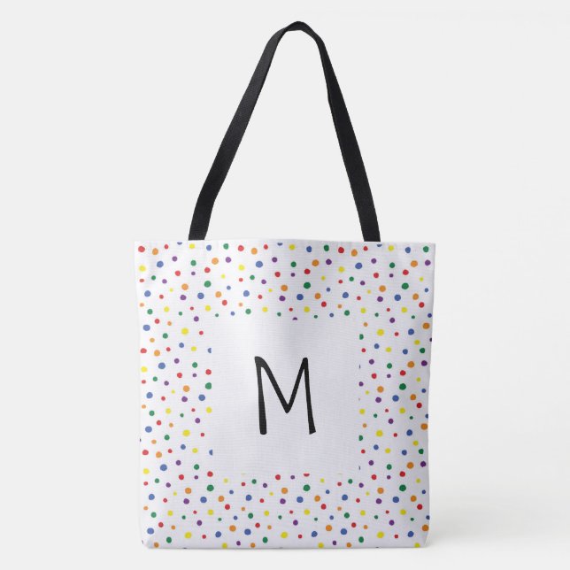 Rainbow Polka dots Monogram Tygkasse (Framsida)