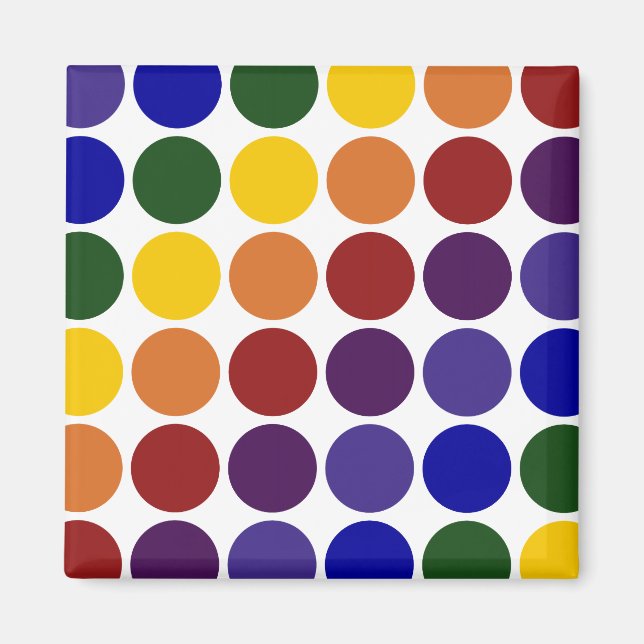 Rainbow Polka dots on White Magnet (Framsidan)