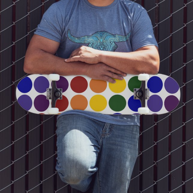 Rainbow Polka dots on White Mini Skateboard Bräda 18,5 Cm (Utomhus 3)