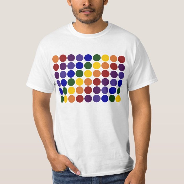 Rainbow Polka dots on White T Shirt (Framsida)