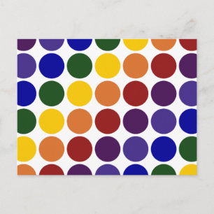 Rainbow Polka dots on White Vykort