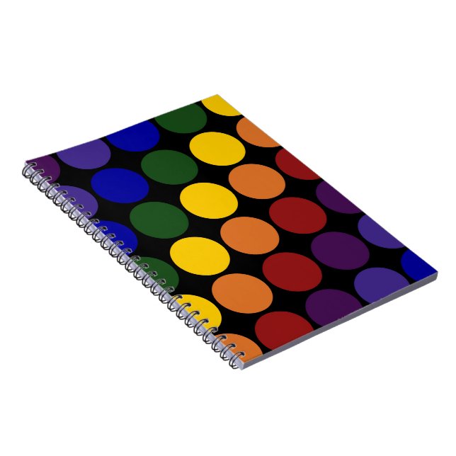 Rainbow Polka dots på Black Anteckningsbok Med Spiral (Högra Sidan)